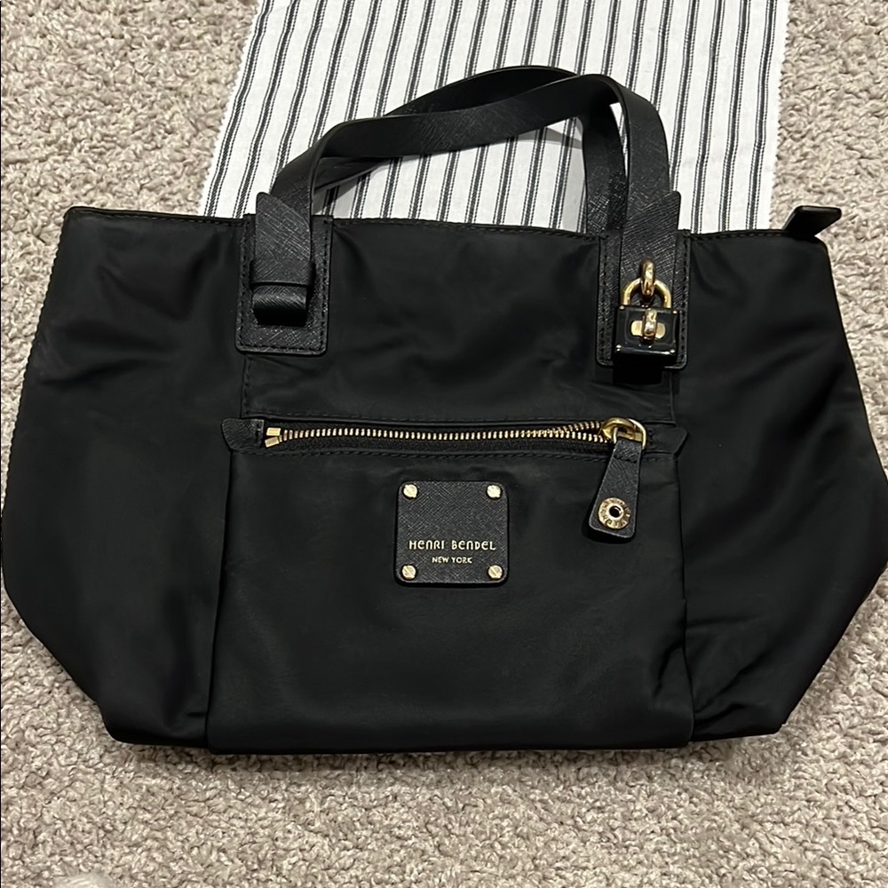Henri Bendel Black Classic Tote with Gold Accents